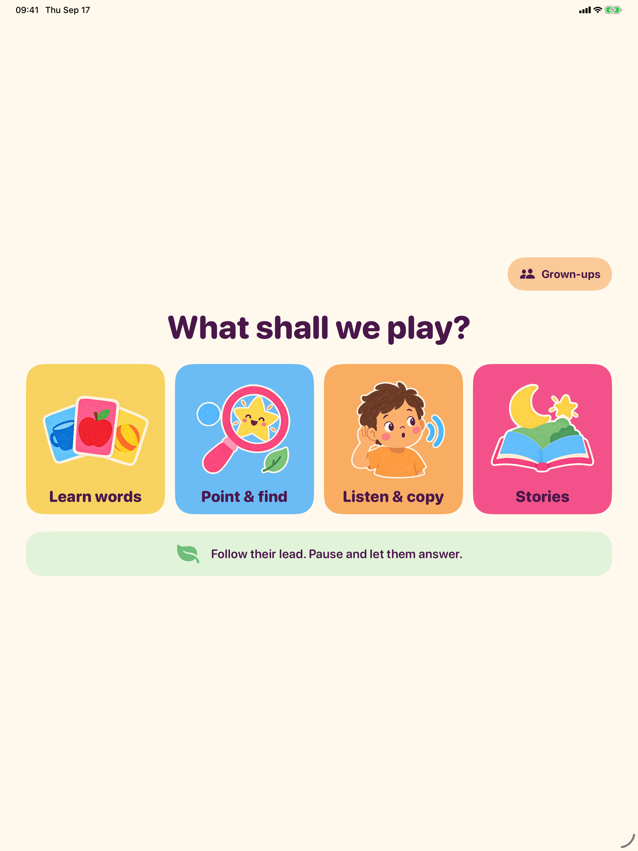 Chatter Garden activity dashboard on iPad