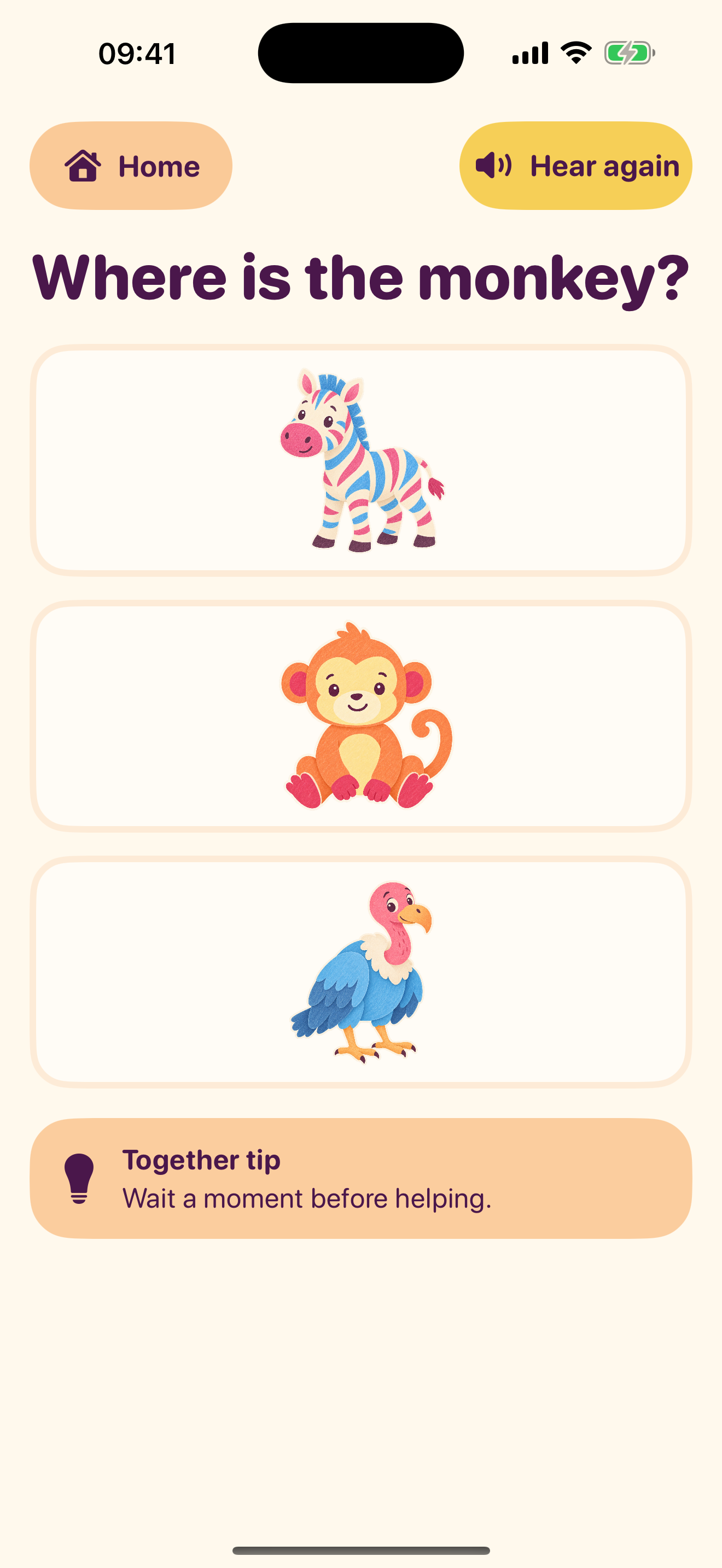Point and Find activity asking where the monkey is
